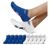 NUOZA 10 Paires Chaussettes de Sport Homme Femme Basses Coton Socquettes Respirant Chaussettes de course_Blanc Bleu_3538