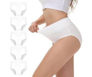 NUOZA Lot Culotte Femme Coton Taille Haute Slip Femme Culotte Ventre Plat Elasticité Slips Doux Confortable (Lot de 5) Blanc XL
