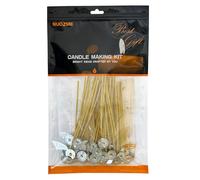 Nuozme Lot de 50 mèches de Bougie en Chanvre Bio de 15,2 cm, pré-cirées à 100% en Cire d'abeille et onglets avec 60 Autocollants pour mèche de Bougie et 5 dispositifs de centrage de mèche de Bougie