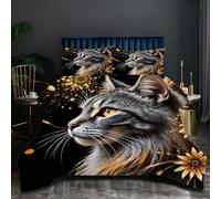 Nuphtun Couette 160x200 cm | Chat Coloré, Imprimé 3D et Remplissage Coton 200GSM, Poids Léger, Ensemble avec 2 Taies 65x65 cm pour Un Confort Absolu et Une Nuit Réparatrice D27