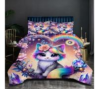 Nuphtun Couette 160x200 cm | Chat Coloré, Imprimé 3D et Remplissage Coton 200GSM, Poids Léger, Ensemble avec 2 Taies 65x65 cm pour Un Confort Absolu et Une Nuit Réparatrice D47