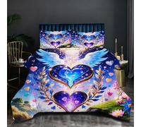 Nuphtun Couette 160x200 cm | CœUr Coloré, Imprimé 3D et Remplissage Coton 200GSM, Poids Léger, Ensemble avec 2 Taies 65x65 cm pour Un Confort Absolu et Une Nuit Réparatrice T241