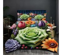 Nuphtun Couette 160x200 cm | Fleurs ColoréEs, Imprimé 3D et Remplissage Coton 200GSM, Poids Léger, Ensemble avec 2 Taies 65x65 cm pour Un Confort Absolu et Une Nuit Réparatrice T113