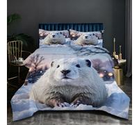 Nuphtun Couette 160x200 cm | Hamster Blanc, Imprimé 3D et Remplissage Coton 200GSM, Poids Léger, Ensemble avec 2 Taies 65x65 cm pour Un Confort Absolu et Une Nuit Réparatrice O215
