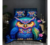 Nuphtun Couette 160x200 cm | Hibou Coloré, Imprimé 3D et Remplissage Coton 200GSM, Poids Léger, Ensemble avec 2 Taies 65x65 cm pour Un Confort Absolu et Une Nuit Réparatrice D59