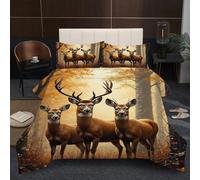 Nuphtun Couette 200x200 Cerf, 100% Premium Microfibre Édredon 200x200 cm Lit 2 Personnes, Parure de Lit Tempérée avec Rembourrage en Coton pour Adulte & Famille D79