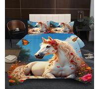 Nuphtun Couette 200x200 Cheval Blanc, 100% Premium Microfibre Édredon 200x200 cm Lit 2 Personnes, Parure de Lit Tempérée avec Rembourrage en Coton pour Adulte & Famille D328