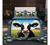 Nuphtun Couette 200x200 Vache, 100% Premium Microfibre Édredon 200x200 cm Lit 2 Personnes, Parure de Lit Tempérée avec Rembourrage en Coton pour Adulte & Famille D340