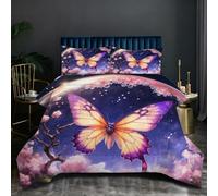 Nuphtun Couette Double 160x200 cm | Papillon Coloré, Matière Haute Qualité et Confection Robust, Ensemble Lit avec 2 Taies 65x65 cm, Idéal pour Un Usage Quotidien et Durable D304