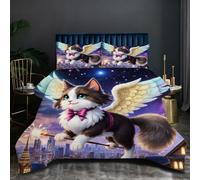 Nuphtun Couette Saison 140x200 cm | Chat Ailé, Microfibre et Remplissage Coton 200GSM, Ensemble 3 Pièces avec 2 Taies, Confort Saisonnier Absolu pour Toutes Les Nuits O301