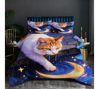 Nuphtun Couette Saison 140x200 cm | Chat Coloré, Microfibre et Remplissage Coton 200GSM, Ensemble 3 Pièces avec 2 Taies, Confort Saisonnier Absolu pour Toutes Les Nuits D23