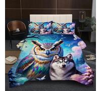 Nuphtun Couette Saison 140x200 cm | Chouette, Microfibre et Remplissage Coton 200GSM, Ensemble 3 Pièces avec 2 Taies, Confort Saisonnier Absolu pour Toutes Les Nuits B15