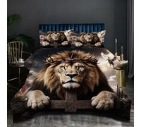 Nuphtun Couette Saison 140x200 cm | Lion Gris, Microfibre et Remplissage Coton 200GSM, Ensemble 3 Pièces avec 2 Taies, Confort Saisonnier Absolu pour Toutes Les Nuits O127