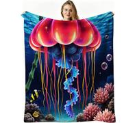 Nuphtun Couverture en Flanelle 200x220 cm, Méduse Bleue, AQ4648 | Motif 3D Imprimé Haute Définition, pour Lit Double Canapé, Finition Soignée, Adultes Jeunesse, pour Anniversaires et Fêtes