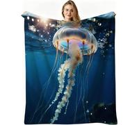 Nuphtun Couverture en Flanelle 200x220 cm, Méduse Bleue, AQ4696 | Motif 3D Imprimé Haute Définition, pour Lit Double Canapé, Finition Soignée, Adultes Jeunesse, pour Anniversaires et Fêtes