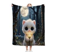 Nuphtun Couverture Plaid Polaire 130x150 Chat Blanc, Couverture en Polaire Microfibre 130x150 cm | Douceur Extrême et Lavable en Machine, Idéale pour Canapé et Nuitées Confortables M169-