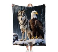 Nuphtun Couverture Polaire 220x240 Loup Aigle, Couverture Grand Confort 220x240 cm | Dimensions Royales pour Lit King Size, Douceur Persistante, Idéale pour Un Sommeil Profond B110
