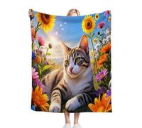 Nuphtun Couverture Polaire 240 x 260 Chat Floral, Couverture Polaire Grande Taille 240x260 cm | Usage Multiple comme Couette d'Appoint, Assure Une Protection Contre Le Froid M121-