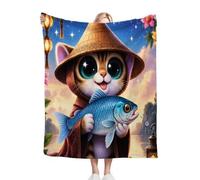 Nuphtun Couverture Polaire 240 x 260 Chat PêCheur, Couverture Polaire Grande Taille 240x260 cm | Usage Multiple comme Couette d'Appoint, Assure Une Protection Contre Le Froid M317-