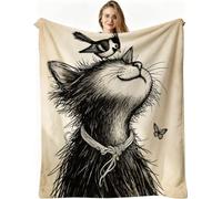 Nuphtun Couverture Polaire 240 x 260 cm Chat Dessiné Gris, Couverture Canapé Grande Taille Usage Multiple comme Couette d'Appoint, Assure Une Protection Contre Le Froid, AW2172