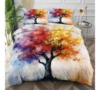 Nuphtun Ensemble de Literie 220x240 Arbres Multicolores, Décolore Pas Soyeux Parure de Lit pour Filles Garçons, Doux Housse de Couette en Microfibre adapté à Noël, Saint-Valentin,AQ1943