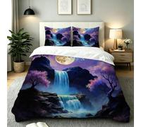 Nuphtun Ensemble de Literie 220x240 Cascade Violette, Décolore Pas Soyeux Parure de Lit pour Filles Garçons, Doux Housse de Couette en Microfibre adapté à Noël, Saint-Valentin, AW8699