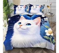 Nuphtun Ensemble de Literie 220x240 Chat Blanc, Décolore Pas Soyeux Parure de Lit pour Filles Garçons, Doux Housse de Couette en Microfibre adapté à Noël, Saint-Valentin,AW1307