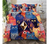 Nuphtun Ensemble de Literie 220x240 Chat Coloré, Décolore Pas Soyeux Parure de Lit pour Filles Garçons, Doux Housse de Couette en Microfibre adapté à Noël, Saint-Valentin,AQ263