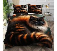 Nuphtun Ensemble de Literie 220x240 Chat Orange, Décolore Pas Soyeux Parure de Lit pour Filles Garçons, Doux Housse de Couette en Microfibre adapté à Noël, Saint-Valentin,AQ1283