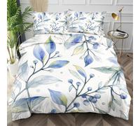 Nuphtun Ensemble de Literie 220x240 Feuilles Bleues, Décolore Pas Soyeux Parure de Lit pour Filles Garçons, Doux Housse de Couette en Microfibre adapté à Noël, Saint-Valentin,AQ2303