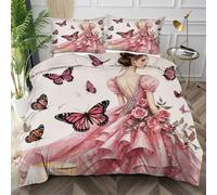 Nuphtun Ensemble de Literie 220x240 Fille Rose, Décolore Pas Soyeux Parure de Lit pour Filles Garçons, Doux Housse de Couette en Microfibre adapté à Noël, Saint-Valentin,AQ2225