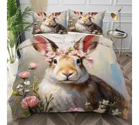 Nuphtun Ensemble de Literie 220x240 Lapin Jaune Pâle, Décolore Pas Soyeux Parure de Lit pour Filles Garçons, Doux Housse de Couette en Microfibre adapté à Noël, Saint-Valentin,AQ803
