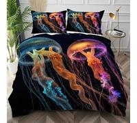 Nuphtun Ensemble de Literie 220x240 Méduse Colorée, Décolore Pas Soyeux Parure de Lit pour Filles Garçons, Doux Housse de Couette en Microfibre adapté à Noël, Saint-Valentin,AQ935