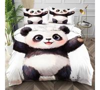 Nuphtun Ensemble de Literie 220x240 Panda Noir, Décolore Pas Soyeux Parure de Lit pour Filles Garçons, Doux Housse de Couette en Microfibre adapté à Noël, Saint-Valentin,AQ623