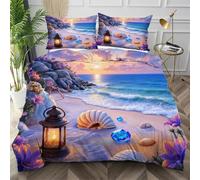 Nuphtun Ensemble de Literie 220x240 Plage Bleue, Décolore Pas Soyeux Parure de Lit pour Filles Garçons, Doux Housse de Couette en Microfibre adapté à Noël, Saint-Valentin,AQ1511