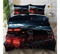 Nuphtun Ensemble de Literie 220x240 Voiture de Sport Noire, Décolore Pas Soyeux Parure de Lit pour Filles Garçons, Doux Housse de Couette en Microfibre adapté à Noël, Saint-Valentin,AQ2135