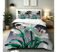Nuphtun Housse de Couette 140x200 Fleur Grise, Confortable Parure de Lit en Microfibre pour Enfants, Ensemble de Literie avec Fermeture Éclair + 2 Taies d'oreiller 65x65 cm, AW7268
