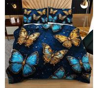Nuphtun Housse de Couette 140x200 Papillon Bleu pour Adulte, Super Microfibre Ensemble de Literie 140x200 avec Fermeture Éclair, 3D Impression Parure de Lit + 2 Taies d'oreiller 65x65