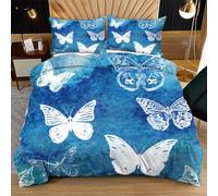 Nuphtun Housse de Couette 140x200 Papillon Bleu, Super Microfibre Ensemble de Literie 140x200 avec Fermeture Éclair, 3D Impression Parure de Lit + 2 Taies d'oreiller 65x65