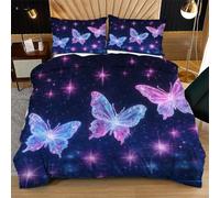 Nuphtun Housse de Couette 140x200 Papillon Coloré, Super Microfibre Ensemble de Literie 140x200 avec Fermeture Éclair, 3D Impression Parure de Lit + 2 Taies d'oreiller 65x65