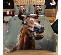 Nuphtun Housse de Couette 180x200 cm Cheval Brun, Housse de Couette + 2 Taies en Microfibre | Moelleux et Enveloppant, Design Moderne et Élégant,sans Repassage, Séchage Rapide N134