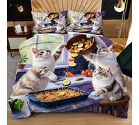 Nuphtun Housse de Couette 200x200 cm Chat Cuisinier, Set de Literie en Microfibre avec 2 Taies d'oreiller | Format Extra-Large, pour Très Grands Lits et Chambres Maîtresses L221-