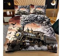 Nuphtun Housse de Couette 200x200 cm Train CrâNe, Set de Literie en Microfibre avec 2 Taies d'oreiller | Format Extra-Large, pour Très Grands Lits et Chambres Maîtresses L181-