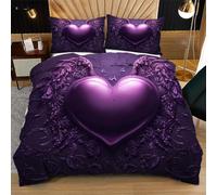 Nuphtun Housse de Couette 240x260 CœUr Violet, Respirant Parure de Lit 240x260 + Taie d'oreille avec Fermeture Éclair, 3D Imprimé Ensemble de Literie en Microfibre pour Famille