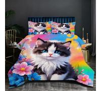 Nuphtun Parure de Couette 240x260 cm 2.7kg | Chat Coloré, Ensemble Intégral en Microfibre, Remplissage Coton 200GSM, Poids Confortable et Enveloppant, Confort Absolu pour Votre Maison D37
