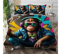 Nuphtun Parure de Lit 160x200 Singe Bleu, Chic Housse de Couette 1 Personne pour Filles Garçons, Doux Ensemble de Sets de Literie en Microfibre avec 4 Bandes de Coin Cachées,AQ7323