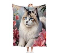 Nuphtun Plaid Polaire 130x150 Chat Floral, Couverture Polaire Douce 130x150 cm | Douceur Veloutée et Entretien Facile, Parfaite pour Le Salon, Apporte Un Réconfort Enveloppant M216-