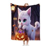 Nuphtun Plaid Polaire 150 x 200 Chat Citrouille, Couverture Microfibre 3D 150x200 cm | Taille Double, Idéale pour Canapé et Lit Deux Places, Crée Une Ambiance Chaleureuse K80-