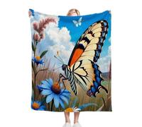 Nuphtun Plaid Polaire 150 x 200 Papillon Bleu, Couverture Microfibre 3D 150x200 cm | Taille Double, Idéale pour Canapé et Lit Deux Places, Crée Une Ambiance Chaleureuse R206