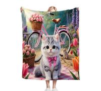 Nuphtun Plaid Polaire 240x260 Chat Floral, Couverture XXL Ultra Douce 240x260 cm | Usage Polyvalent comme Jeté de Lit ou Plaid d'Exception, Procure Une Protection Contre Le Froid M80-